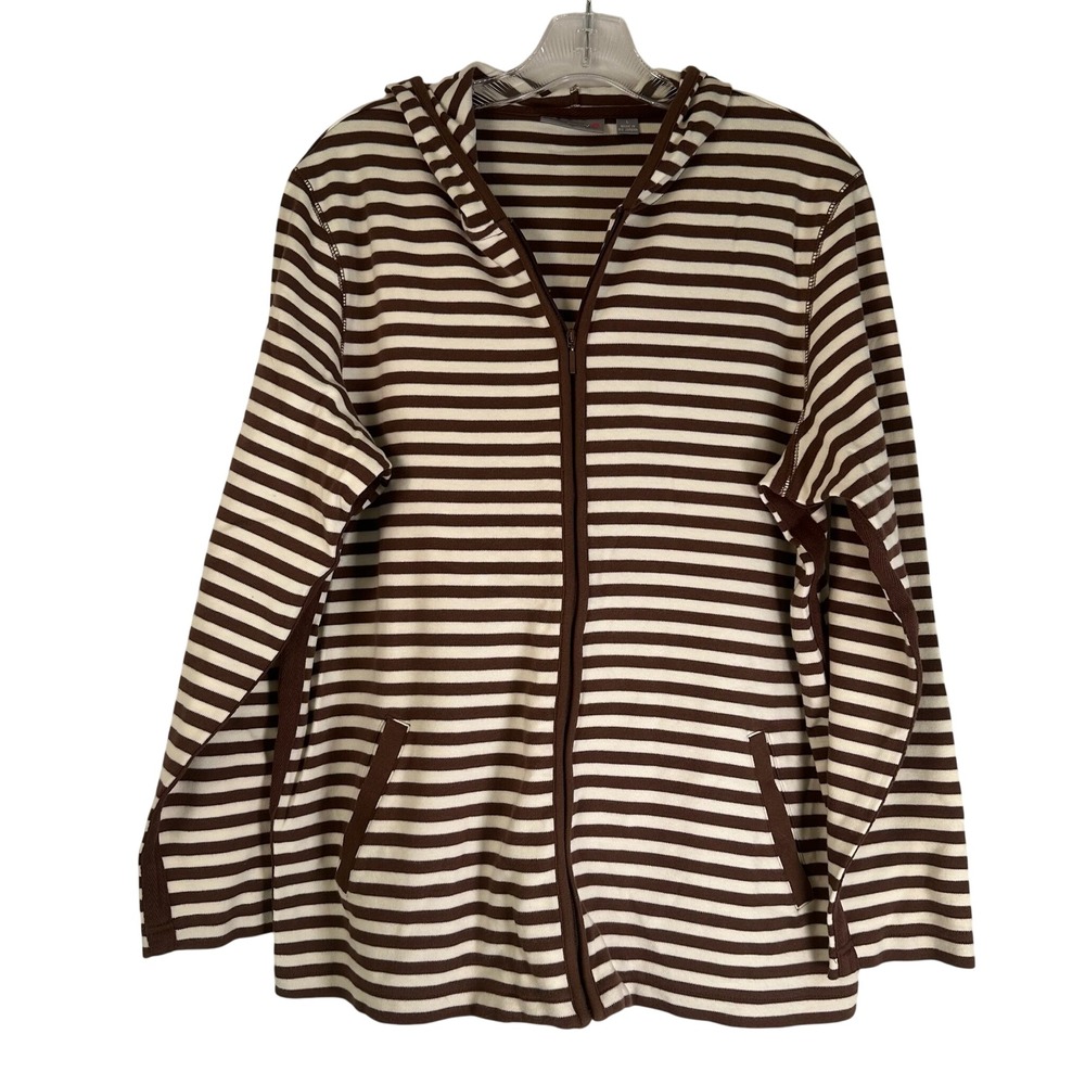 Sport Savvy Womens Brown Cream Striped Full Zip Hoodie Size Large L